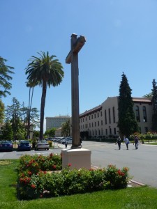 The original cross carried by Junipero Sierra is enclosed in this redwood cross.