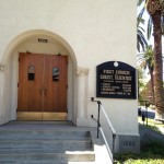 A view of the door and cornerstone. 