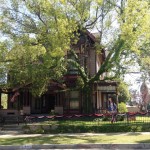 A front view of the Jarvis House decorated for the 4th of July.