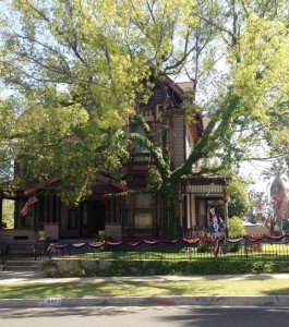 A front view of the Jarvis House decorated for the 4th of July.