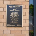 A plaque dedicating the new Marcy Branch library in 2011.