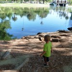 Tyler hunts for duckies at Lake Evans.