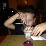 AJ with caramel ice cream.