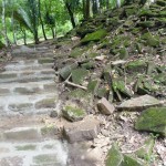 Workers were piecing together the old stones to make new walkways.