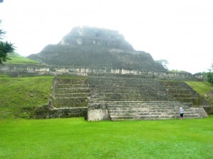 Denise looks up to El Castillo.